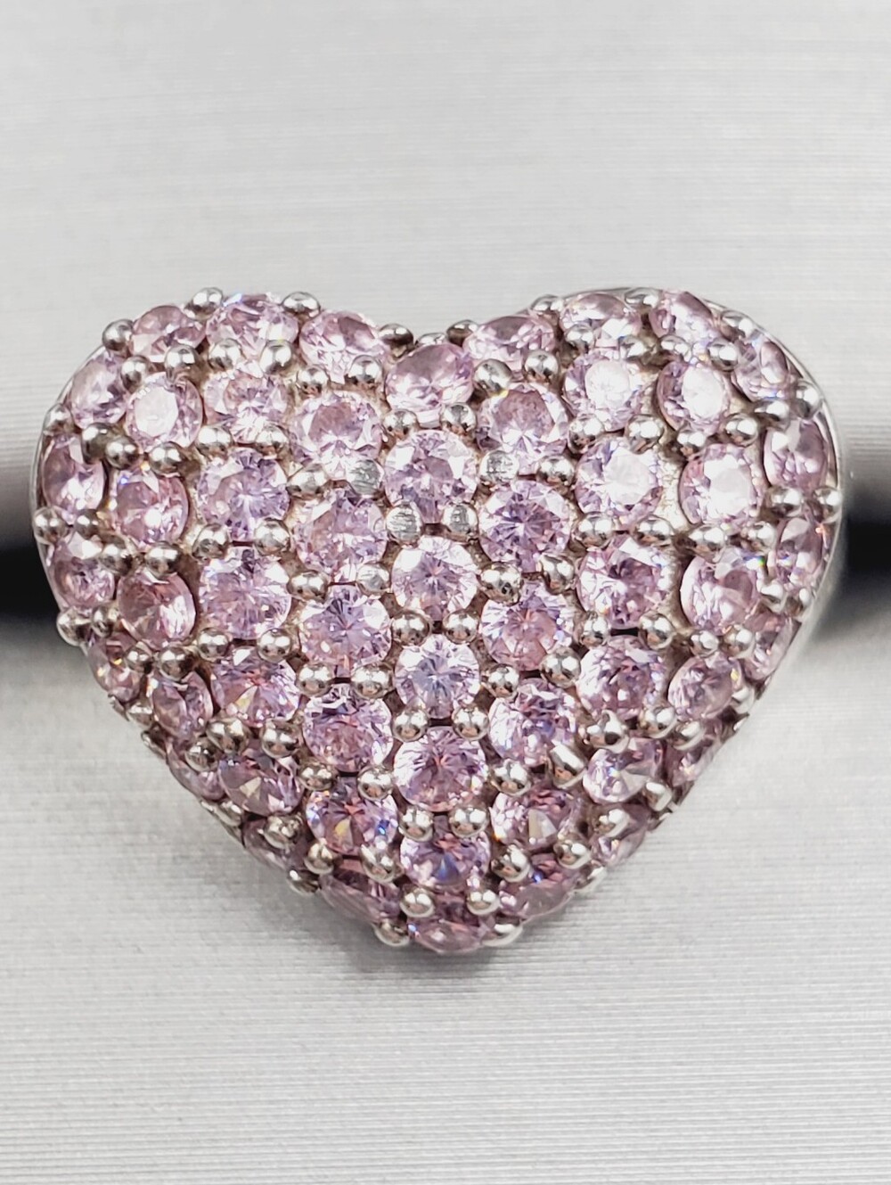 Pink Ice Heart Pavé Bubble Dome Ring - 925 Sterling Silver